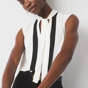 White House Black Market Color Block Neck Tie Top Small
